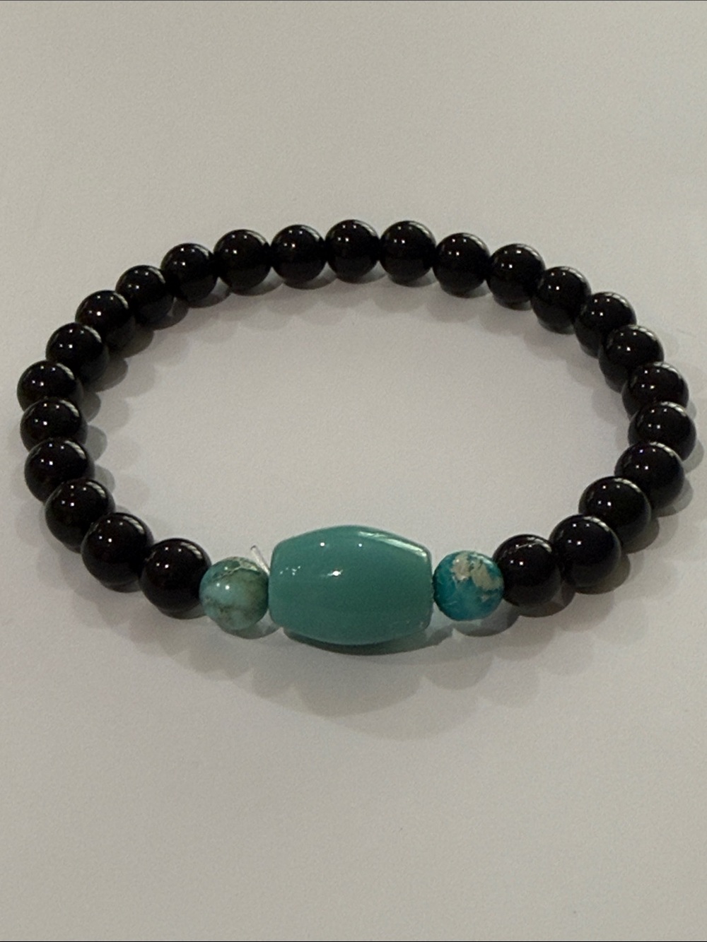Artsian Turquoise Accent Black Onyx Beaded Stretch Bracelet for Women or Men